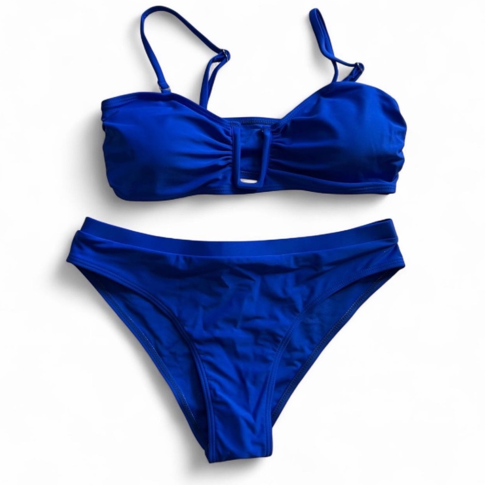 SHEIN Swim Blue Bandeau Buckle Bikini Set Size M NWT